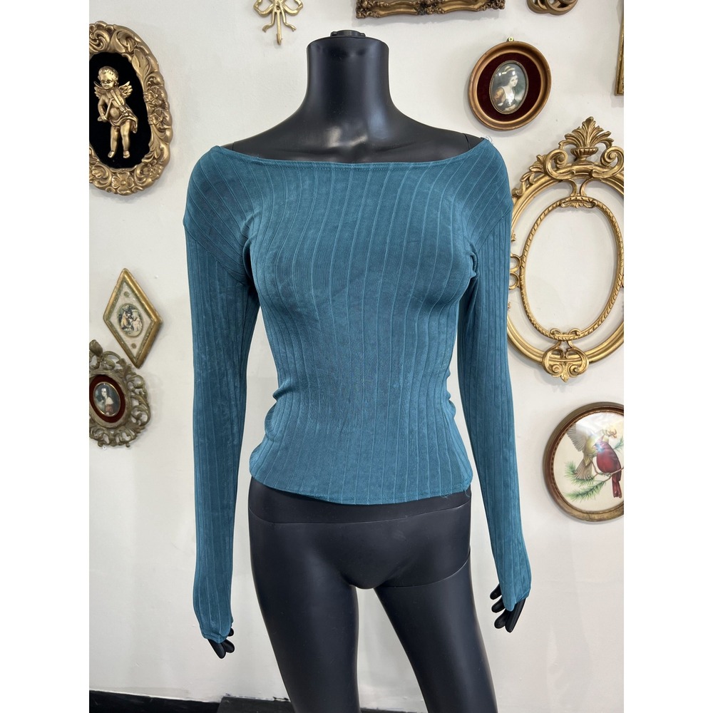 Cheryl Creations Teal Ribbed Long-Sleeve Top Size S